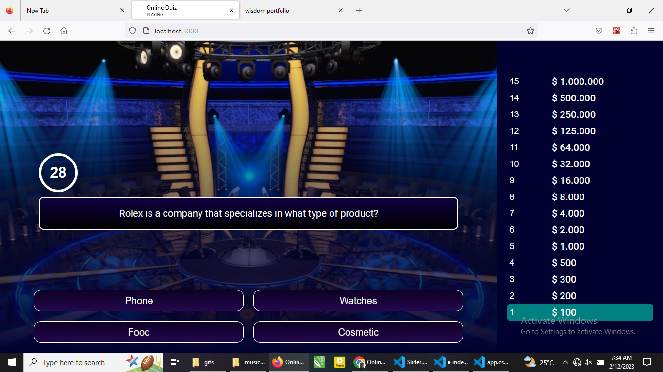 Screenshot of  web app
