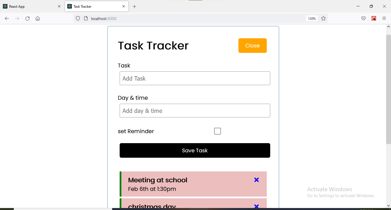 Screenshot of  web app
